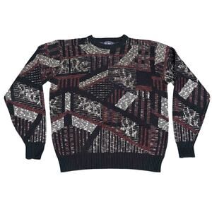 Boulevard By Block Men's Grandpa Crew Neck Sweater XLT Black Red Geometric Knit